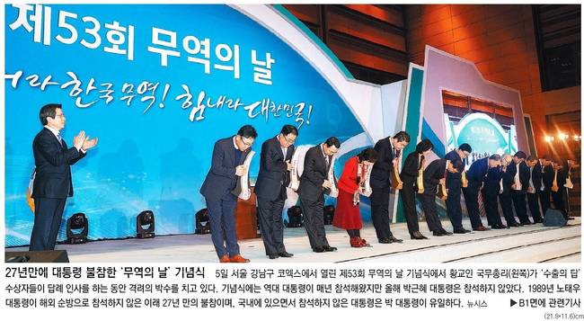 2016년 12월6일자 동아일보 1면 사진 캡처.