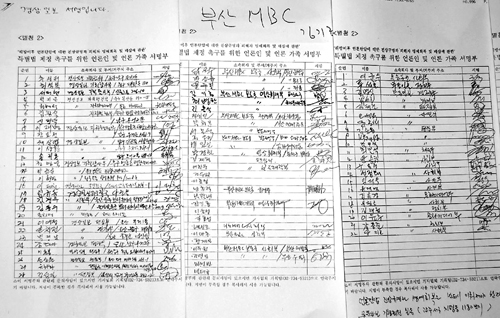 한국기자협회가 지난달 10일부터 실시한 ‘해방이후 언론탄압에 대한 진상규명과 피해자 명예회복 및 배상에 관한 특별법’ 제정을 위한 서명운동에 참여한 언론사의 서명. 서명엔 4백여 명이 참여했다.
